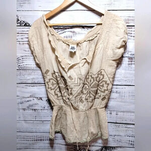 Ivy Jane Peasant Top in Cream Tan size XS Cottagecore Hippie Boho